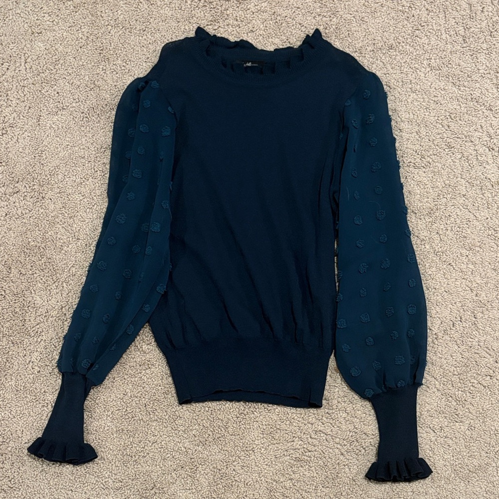 Navy Blue Sweater (thin) with Textured Sleeves (see through)